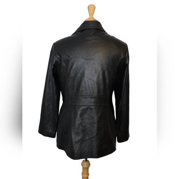 Danier Black Genuine Leather Coat M/L Tailored Button Front Longline Jacket - Picture 3 of 9